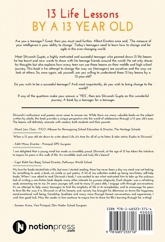 13 Life Lessons by a 13 Year Old : A Book by a Teenager for a Teenager